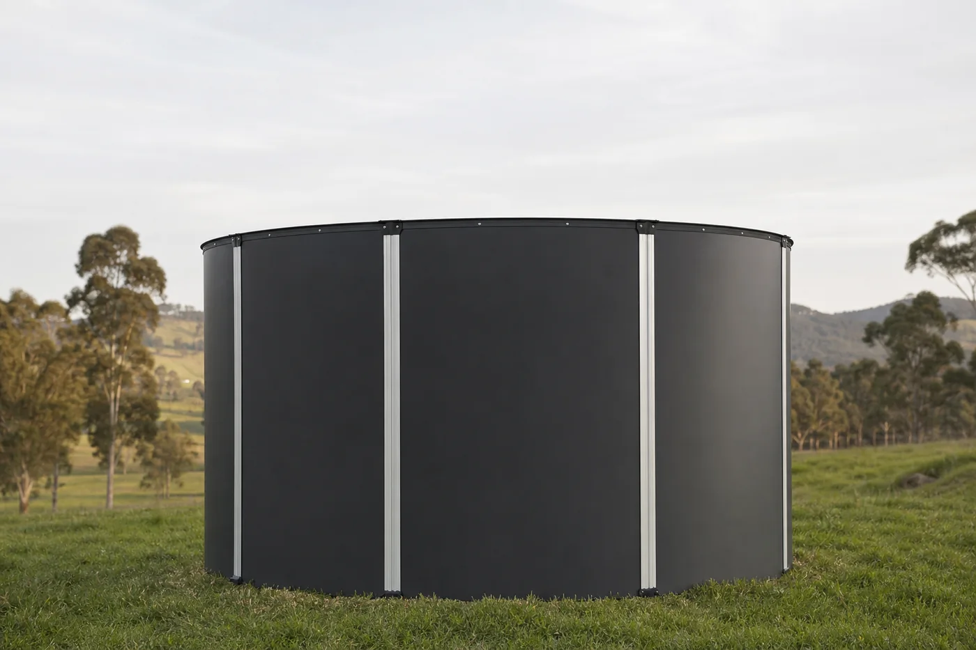 MyTankCo modular round water tank assembled on a rural Australian property